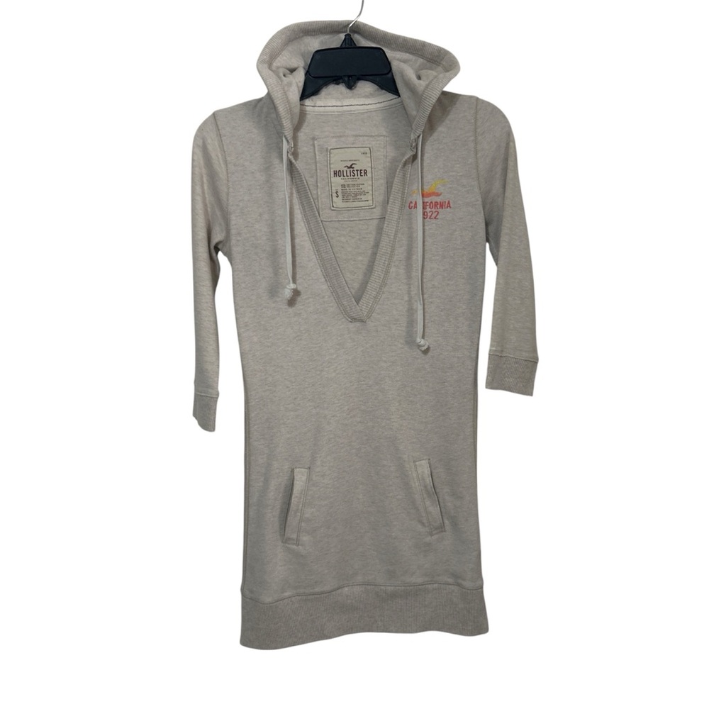 Hollister Co. Oatmeal Heather Deep V-Neck Hooded Tunic Sweatshirt Dress - Small